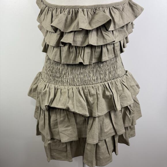 Tularosa Rory Linen Blend Mini Dress Medium Ruffled Smocked Backless Tie Neck - Picture 10 of 15